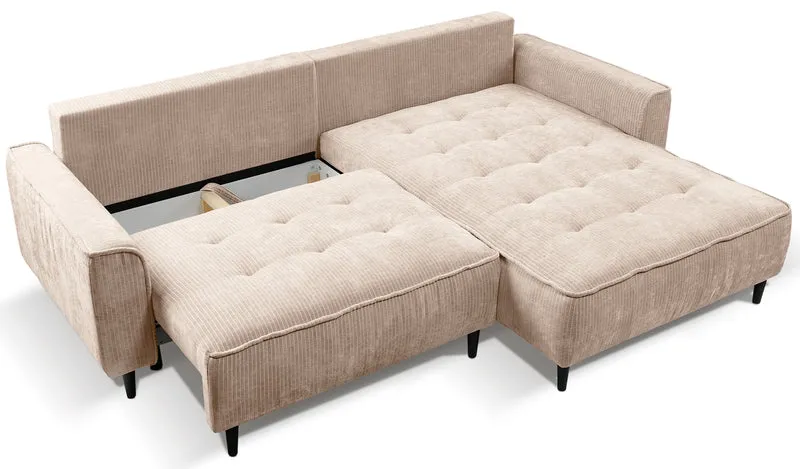 Ecksofa mit Schlaffunktion Blues, L-förmig, rechtsseitig, mit Stauraum, beige Cordstoff