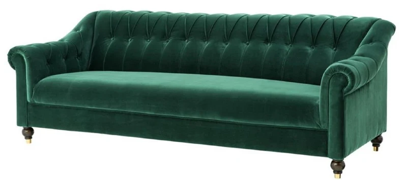 Casa Padrino Luxus Chesterfield Wohnzimmer Sofa Grün / Braun / Gold 230 x 90 x H. 81,5 cm - Luxus Qualität