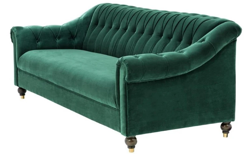 Casa Padrino Luxus Chesterfield Wohnzimmer Sofa Grün / Braun / Gold 230 x 90 x H. 81,5 cm - Luxus Qualität
