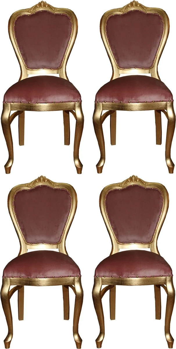 Casa Padrino Luxus Barock Esszimmer Set Rosa / Gold 45 x 46 x H. 99 cm - 4 handgefertigte Esszimmerstühle - Barock Esszimmermöbel