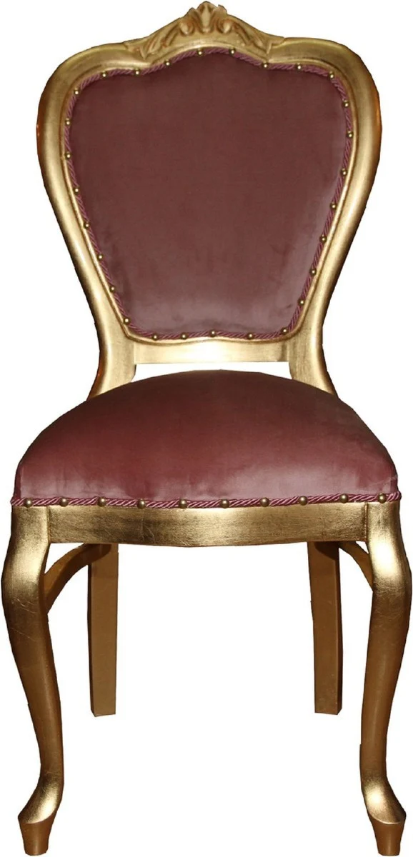 Casa Padrino Luxus Barock Esszimmer Set Rosa / Gold 45 x 46 x H. 99 cm - 4 handgefertigte Esszimmerstühle - Barock Esszimmermöbel