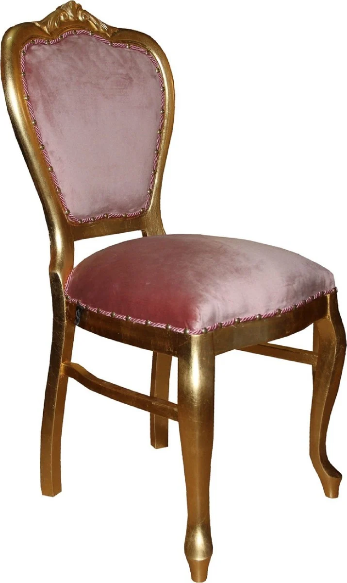 Casa Padrino Luxus Barock Esszimmer Set Rosa / Gold 45 x 46 x H. 99 cm - 4 handgefertigte Esszimmerstühle - Barock Esszimmermöbel