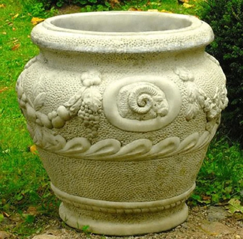Casa Padrino Barock Blumentopf Grau Ø 59 x H. 66 cm - Runder Prunkvoller Pflanzentopf im Barockstil