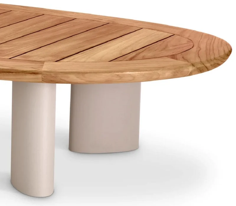 Casa Padrino Luxus Gartentisch Naturfarben / Sandfarben 170,5 x 85 x H. 34,5 cm - Garten Couchtisch mit Teakholz Tischplatte und Aluminium Beinen - Garten & Terrassen Möbel - Luxus Qualität