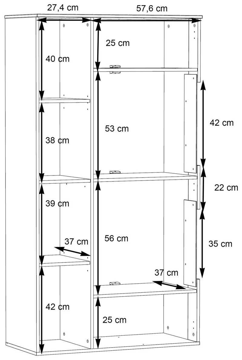 Highboard Vitrine COMO Verglasung rechts Optik Grau / Planked Eiche