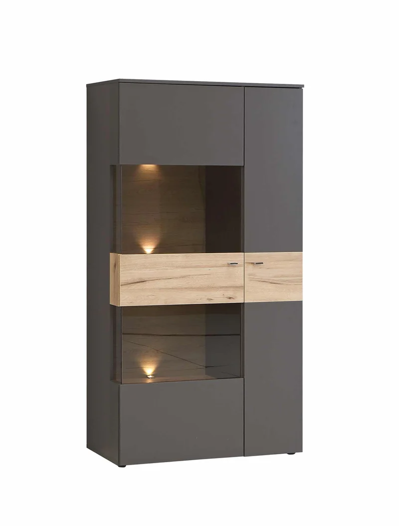 Highboard Vitrine halbhoch COMO Optik: Grau / Planked Eiche von Forte
