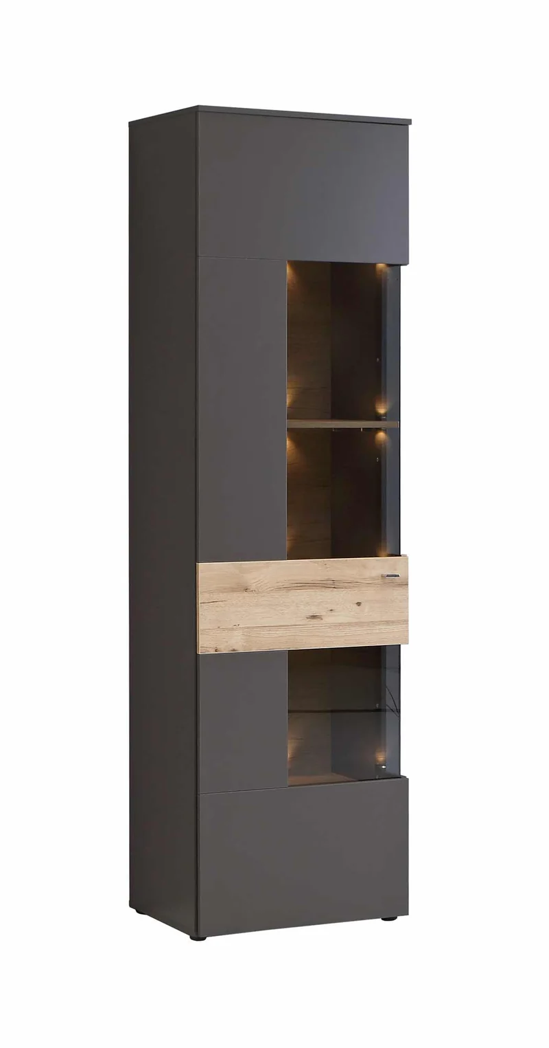 Vitrine COMO 1-trg Anschlag links Optik Grau / Planked Eiche von Forte