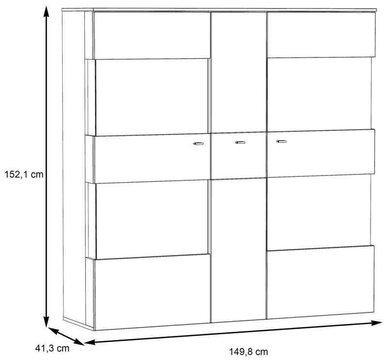 Highboard Vitrine COMO 3-trg. Optik: Grau / Planked Eiche von Forte
