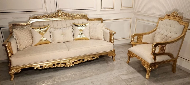 Casa Padrino Luxus Barock Wohnzimmer Sessel Creme / Gold - Handgefertigter Barockstil Sessel - Luxus Wohnzimmer Möbel im Barockstil - Barock Möbel - Edel & Prunkvoll