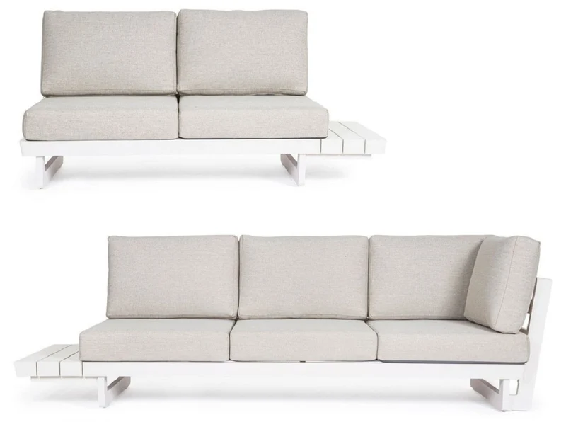 Casa Padrino Luxus Garten Ecksofa Grau / Weiß H. 80 cm - Modulares Garten Sofa - Terrassen Sofa - Garten Möbel - Terrassen Möbel - Outdoor Möbel - Hotel Möbel - Luxus Möbel