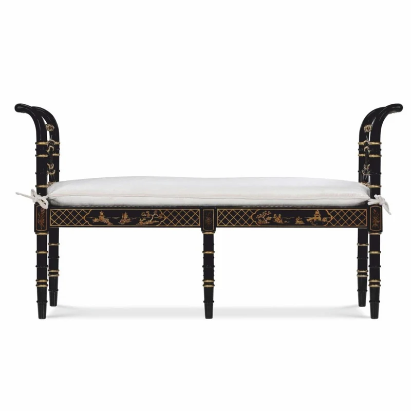 Casa Padrino Luxus Barock Sitzbank im chinesischen Stil Schwarz / Gold / Weiß 135 cm - Barock Möbel