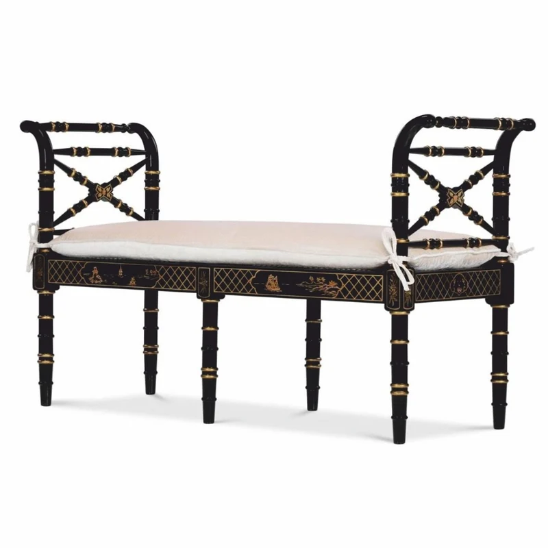 Casa Padrino Luxus Barock Sitzbank im chinesischen Stil Schwarz / Gold / Weiß 135 cm - Barock Möbel