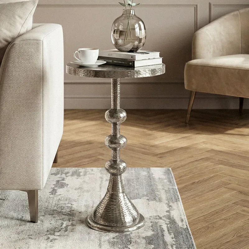 Beistelltisch Aluminium Silber im orientalischen Design, Ø30 cm