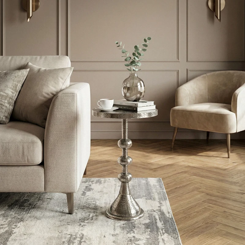 Beistelltisch Aluminium Silber im orientalischen Design, Ø30 cm