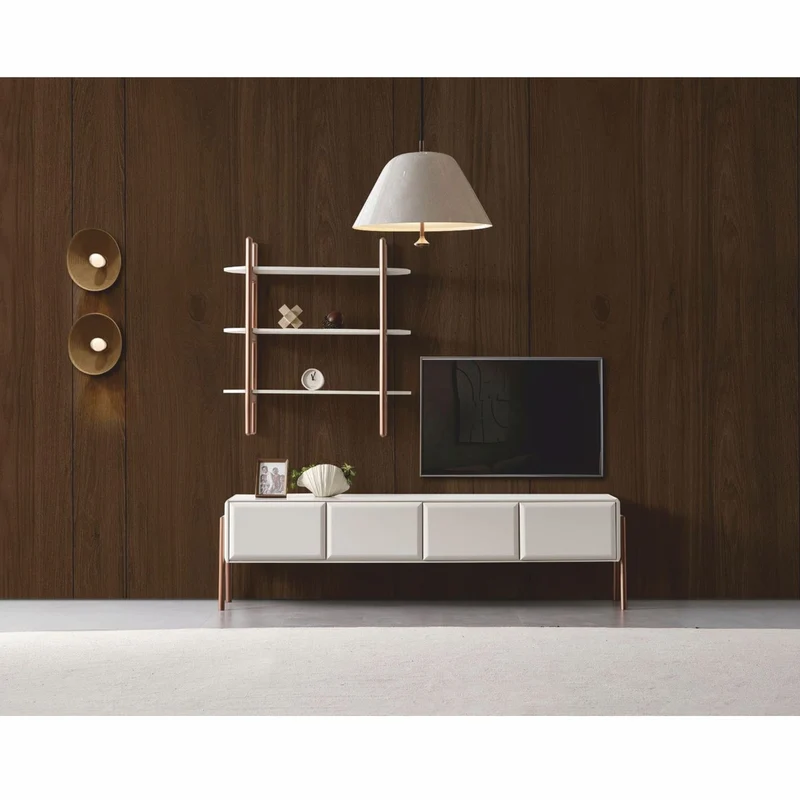 Casa Padrino Luxus TV Schrank mit 4 Türen Weiß / Braun 220 cm - Wohnzimmer Möbel
