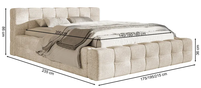 Gepolstertes Bett Puffly 160x200 cm mit Stauraum, Metallrahmen, dunkelgrauer Chenille