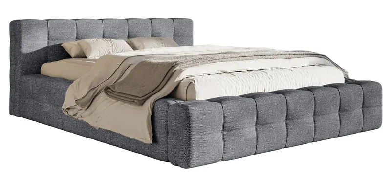 Polsterbett Puffly 180x200 cm mit Stauraum, Metallrahmen, dunkelgrauer Chenille-Stoff