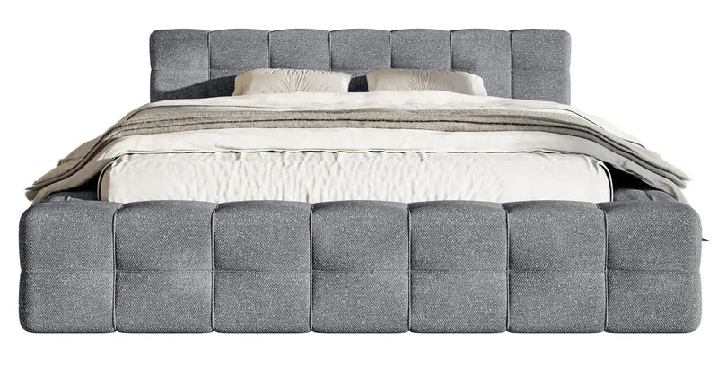 Polsterbett Puffly 180x200 cm mit Stauraum, Metallrahmen, dunkelgrauer Chenille-Stoff