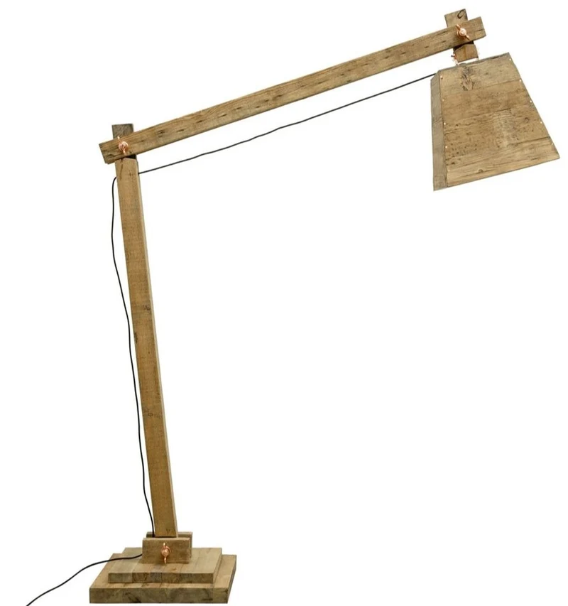 Casa Padrino Kiefernholz Stehleuchte Naturfarben 190 x 52 x H. 220 cm - Luxus Stehlampe mit schwarzem Kabel