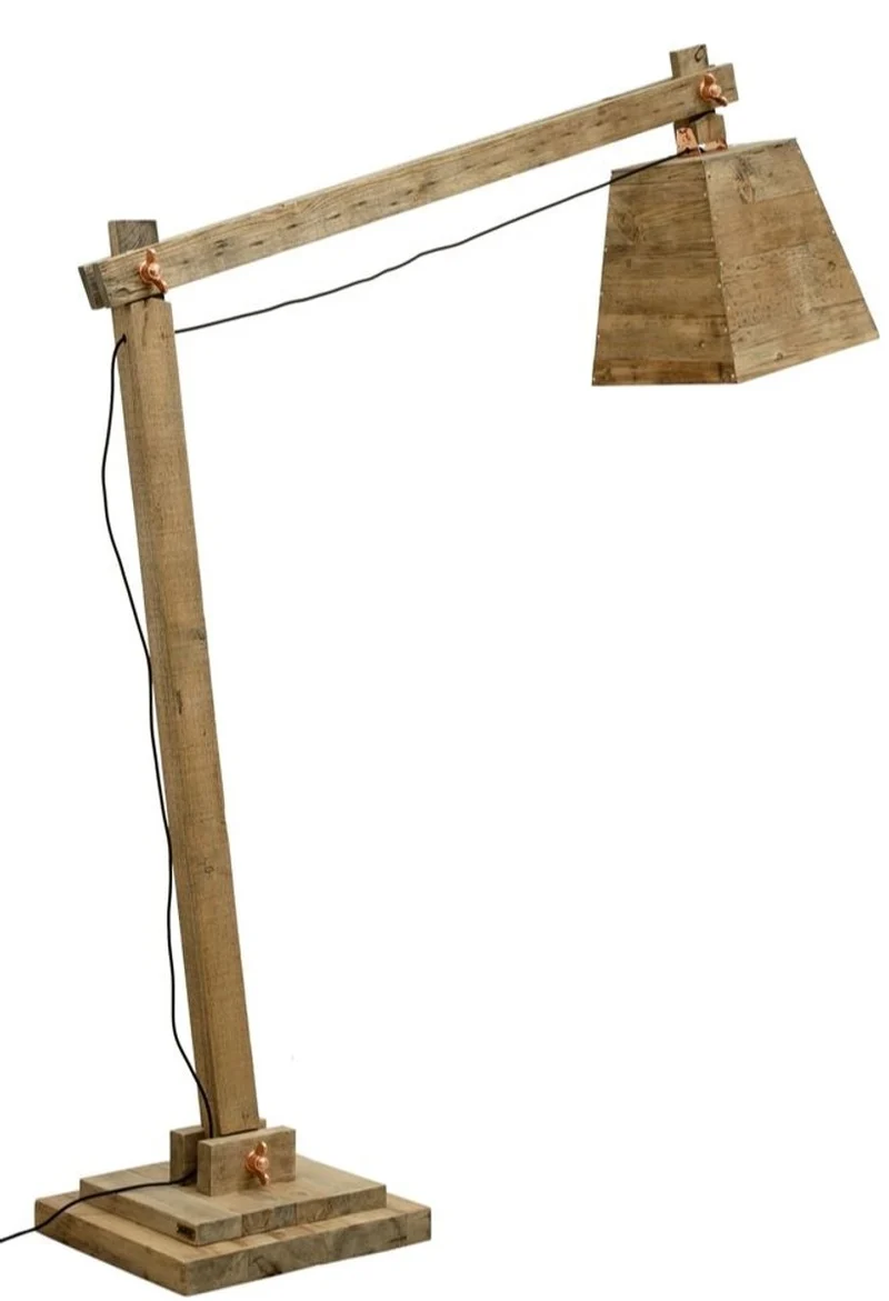 Casa Padrino Kiefernholz Stehleuchte Naturfarben 190 x 52 x H. 220 cm - Luxus Stehlampe mit schwarzem Kabel