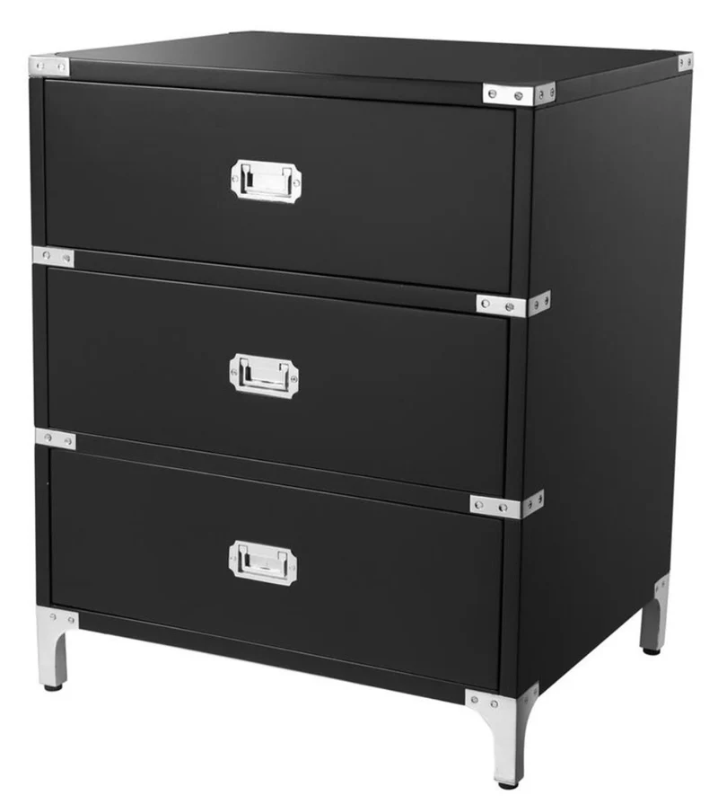Casa Padrino Luxus Beistelltisch mit 3 Schubladen Schwarz 71 x 40,5 x H. 74 cm - Wohnzimmermöbel