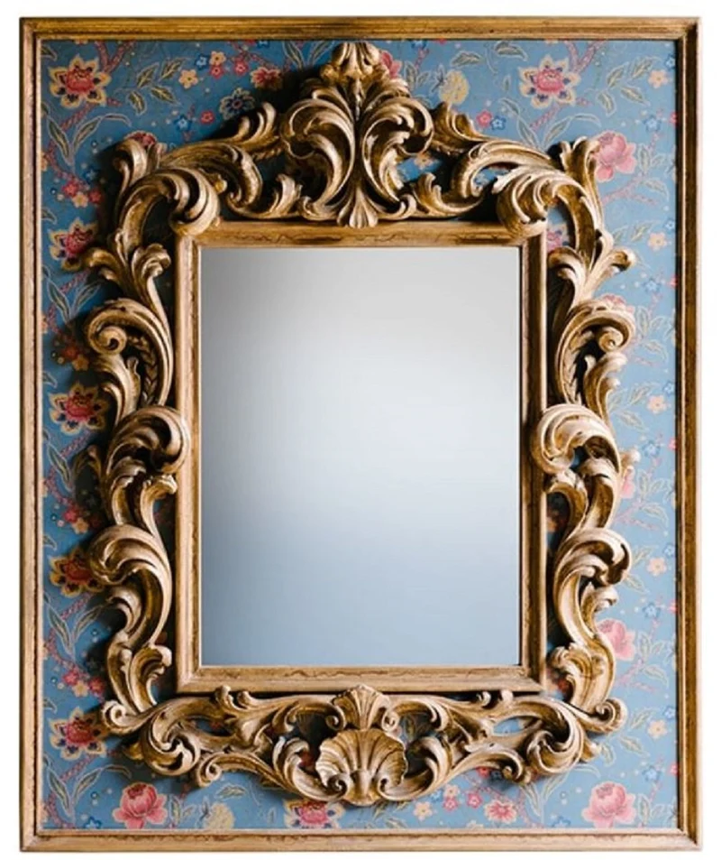 Casa Padrino Barock Spiegel mit Blumen Design Mehrfarbig / Gold 104,5 x H. 128 cm - Prunkvoller handgefertigter Wandspiegel mit dekorativem Rahmen und wunderschönen Verzierungen