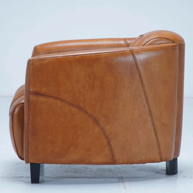 Casa Padrino Luxus Leder Sessel Braun / Schwarz 75 x 83 x H. 70 cm - Echtleder Wohnzimmer Möbel