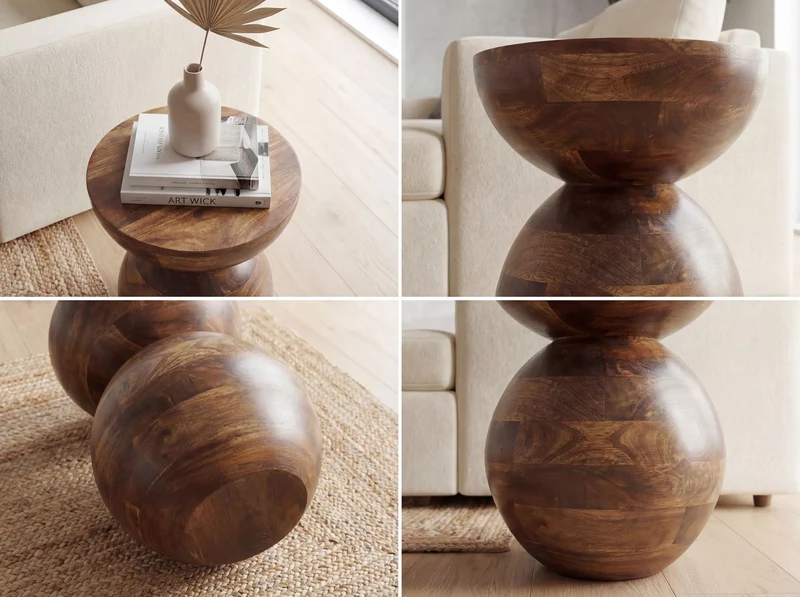 Beistelltisch Mango Massivholz rund, Design-Anstelltisch Natur