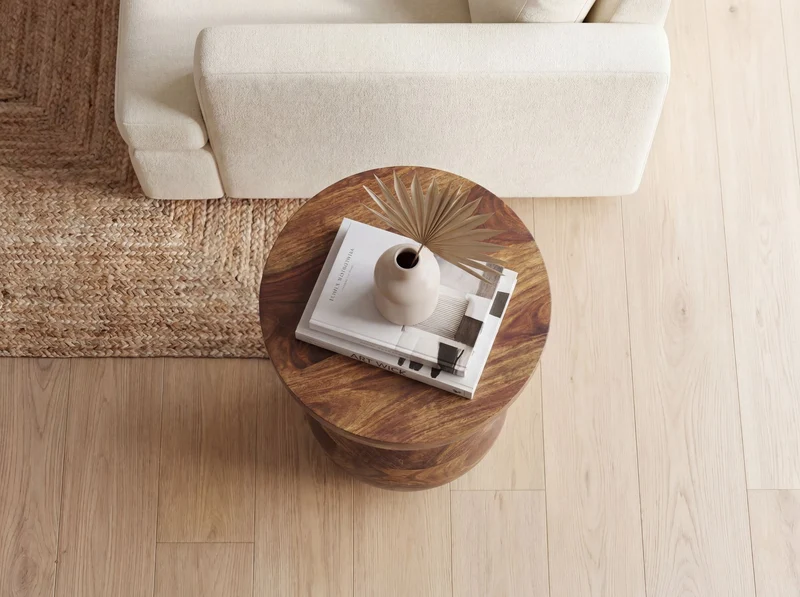 Beistelltisch Mango Massivholz rund, Design-Anstelltisch Natur