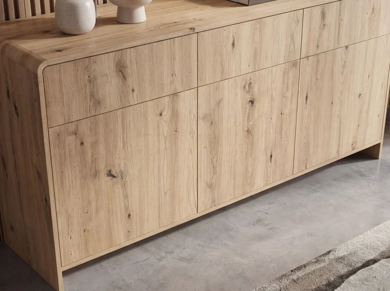 Sideboard Eiche Dekor 155 cm grifflos mit Push-to-Open, Wohnling
