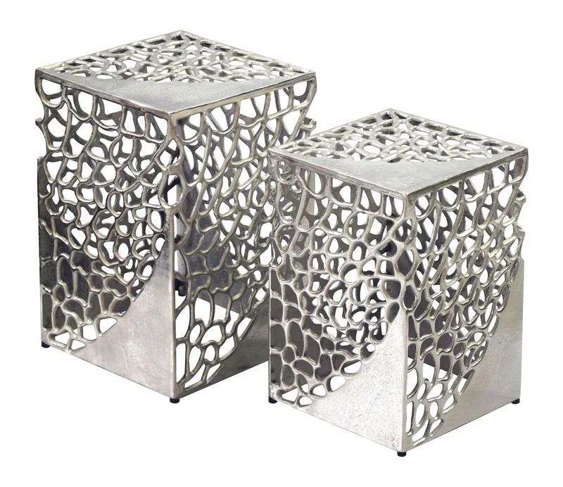 Beistelltisch Aluminium 2er-Set Silber – Design-Satztisch Wohnzimmer