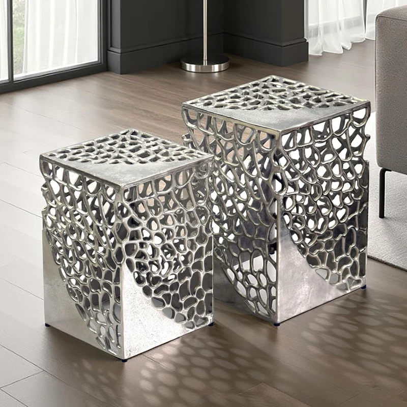 Beistelltisch Aluminium 2er-Set Silber – Design-Satztisch Wohnzimmer