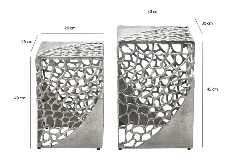 Beistelltisch Aluminium 2er-Set Silber – Design-Satztisch Wohnzimmer