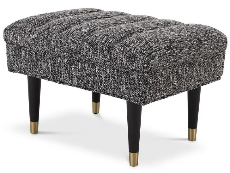 Casa Padrino Luxus Sitzbank Schwarz / Messingfarben 68 x 50 x H. 45 cm - Gepolsterte Massivholz Bank - Wohnzimmer Möbel - Hotel Möbel - Luxus Kollektion