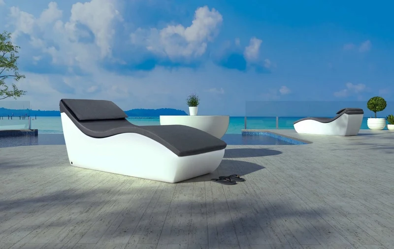 Casa Padrino Luxus Gartenliege Matt Weiß / Dunkelgrau 180 x 70 x H. 70 cm - Moderne Wetterbeständige Liege - Poolliege - Garten Hotel Pool Möbel - Luxus Qualität