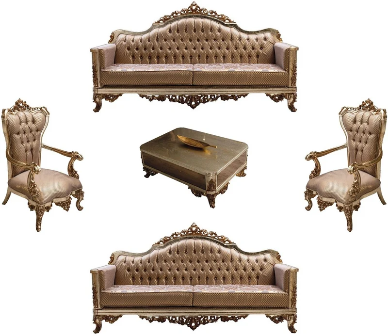 Casa Padrino Luxus Barock Wohnzimmer Set Kupfer / Antik Silber / Gold - 2 Barock Sofas & 2 Barock Sessel & 1 Barock Couchtisch - Luxus Wohnzimmer Möbel im Barockstil - Barock Möbel