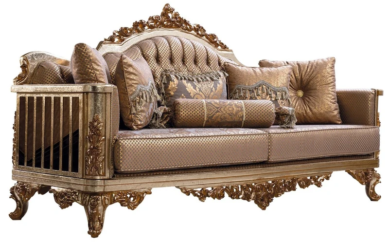 Casa Padrino Luxus Barock Wohnzimmer Set Kupfer / Antik Silber / Gold - 2 Barock Sofas & 2 Barock Sessel & 1 Barock Couchtisch - Luxus Wohnzimmer Möbel im Barockstil - Barock Möbel