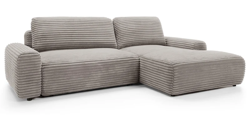 Ecksofa mit Schlaffunktion Alferia, L-förmig, mit Stauraum, hellbeige Cord, rechtsseitig
