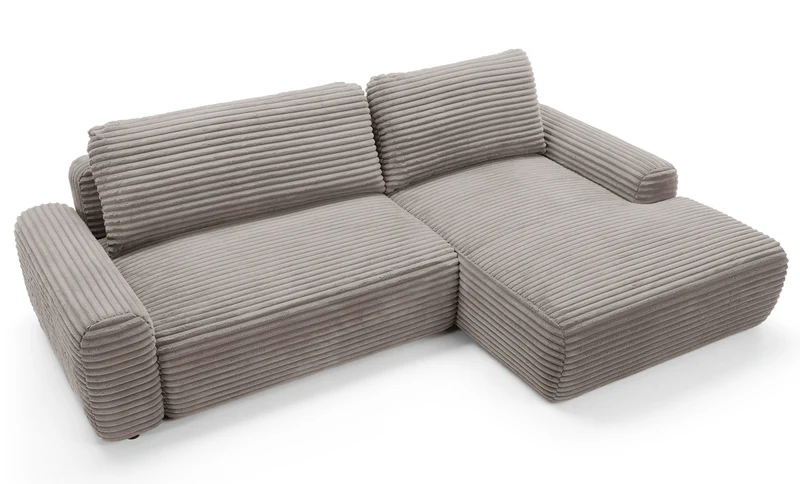Ecksofa mit Schlaffunktion Alferia, L-förmig, mit Stauraum, hellbeige Cord, rechtsseitig