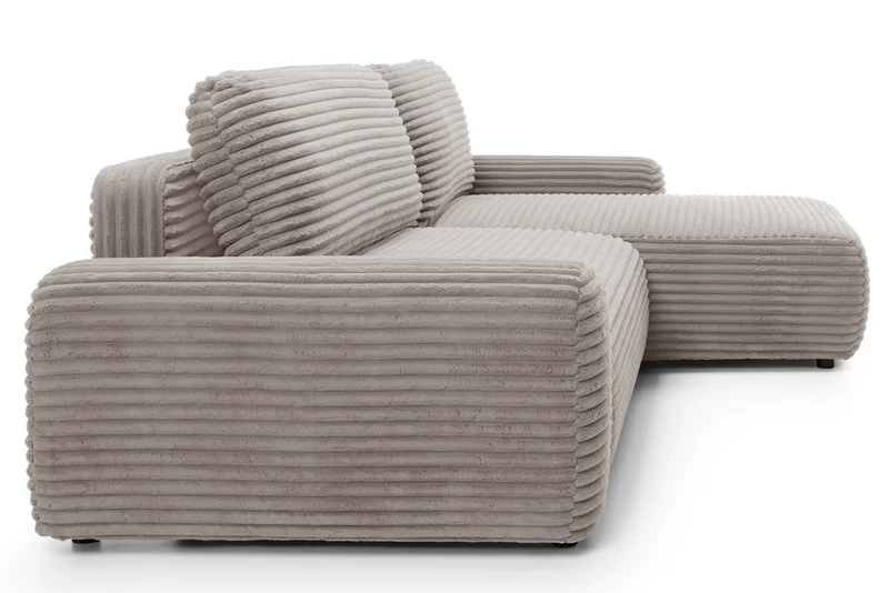 Ecksofa mit Schlaffunktion Alferia, L-förmig, mit Stauraum, hellbeige Cord, rechtsseitig
