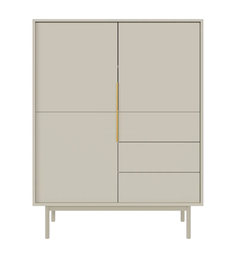 Hohes Viviaro Sideboard mit drei Türen und drei Schubladen, 104 cm, Kaschmir