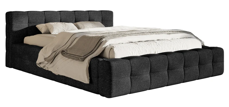 Gepolstertes Bett Puffly 140x200 cm mit Stauraum, Metallrahmen schwarz, Chenille