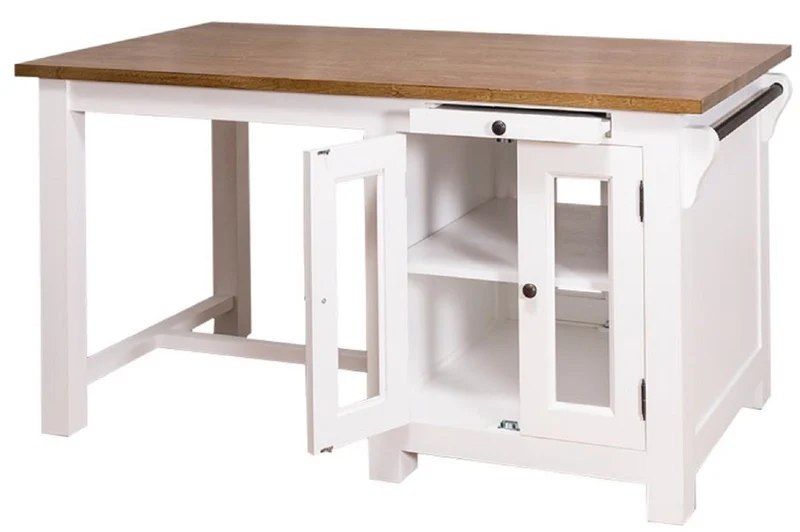 Casa Padrino Landhausstil Kücheninsel mit 4 Glastüren und 2 Schubladen Weiß / Dunkelbraun 150 x 85 x H. 80 cm - Landhausstil Küchenmöbel