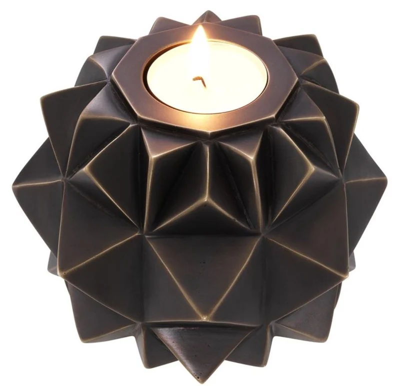 Casa Padrino Luxus Messing Teelichthalter Bronze Ø 13 x H. 9 cm - Deko Accessoires