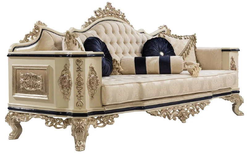 Casa Padrino Luxus Barock Wohnzimmer Set Weiß / Creme / Schwarz / Antik Gold - 2 Barock Sofas & 2 Barock Sessel & 1 Barock Couchtisch - Luxus Wohnzimmer Möbel im Barockstil - Barock Möbel