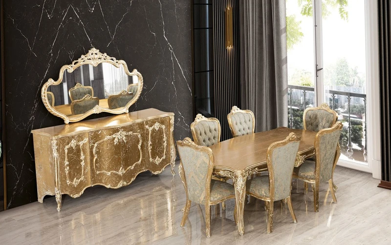 Casa Padrino Luxus Barock Sideboard Antik Gold - Barockstil Massivholz Schrank mit 4 Türen - Luxus Esszimmer Möbel im Barockstil - Barock Esszimmer Möbel - Barock Küchen Möbel