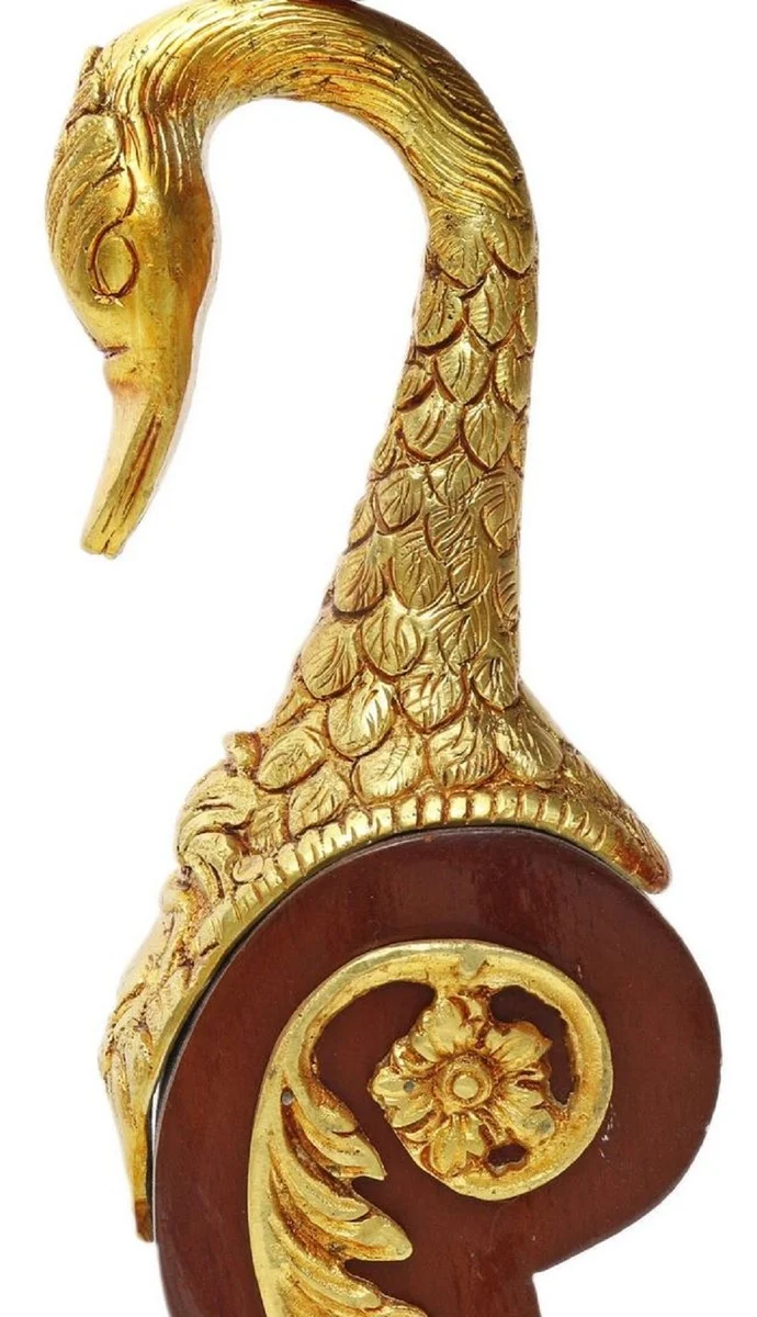 Casa Padrino Barock Mahagoni Beistelltisch mit Glasplatte Braun / Gold Ø 55 x H. 78 cm - Prunkvoller runder handgefertigter und handbemalter Tisch mit wunderschönen Verzierungen
