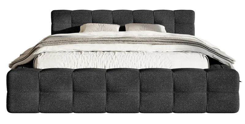 Polsterbett Puffly 180x200 cm mit Stauraum, Metallrahmen schwarz, Chenille