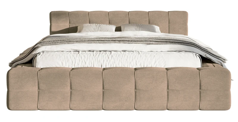 Gepolstertes Bett Puffly 160x200 cm mit Stauraum, Metallrahmen, dunkelbeiger Samt