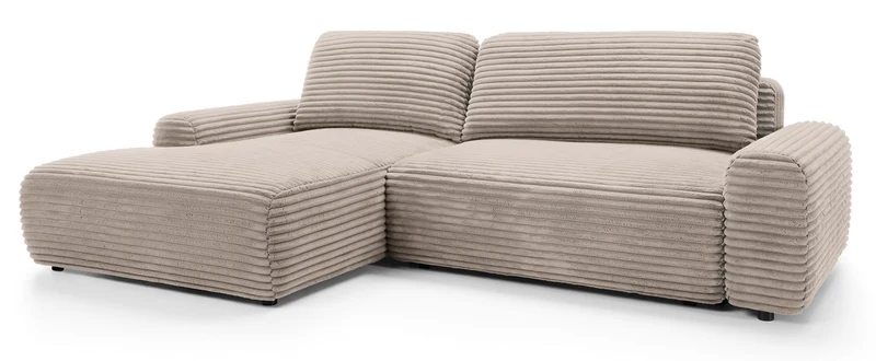 Ecksofa mit Schlafunktion Alferia, L-förmig, mit Stauraum, beige Cord, linksseitig